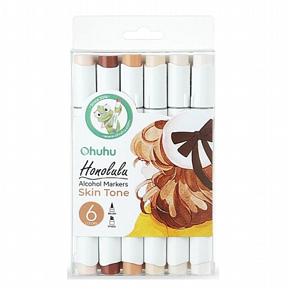 Art Markers: Σετ Μαρκαδόρων Honolulu Alcohol - Skin Tones Brush & Chisel (6 Χρωμάτων) - Ohuhu