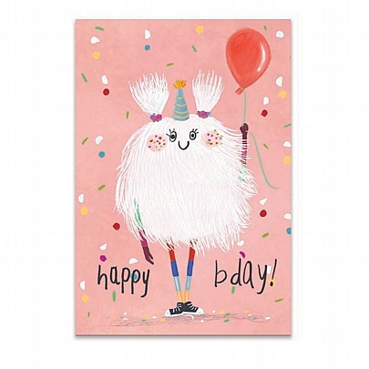 Χειροποίητη ευχετήρια κάρτα με Φάκελο - Happy Bday! (Τερατάκι/11x15.5) - J.o. Creations