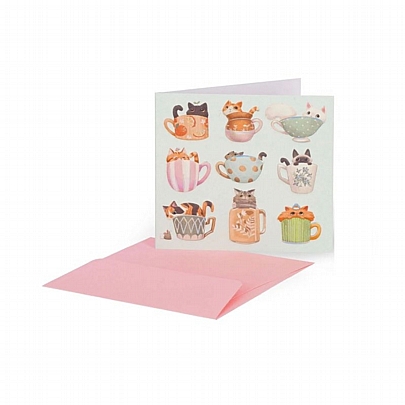 Ευχετήρια κάρτα με Φάκελο - Cats Tea Cup (7x7) - Legami