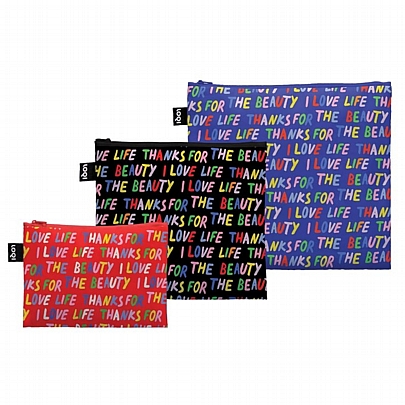 Αδιάβροχες Θήκες Χειρός με Φερμουάρ από Ανακυκλωμένα Υλικά - Love Life Black,Blue & Red (3τμχ.) - Loqi