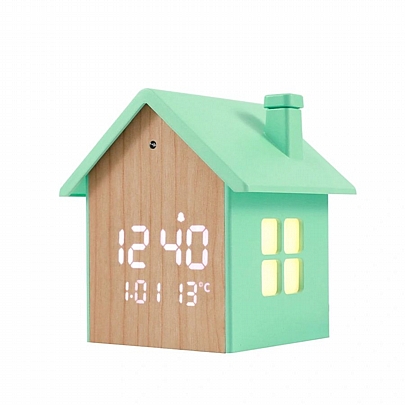 Ξυπνητήρι με LED Οθόνη & Φως Νυκτός - Pastel Green Birdhouse - iTotal