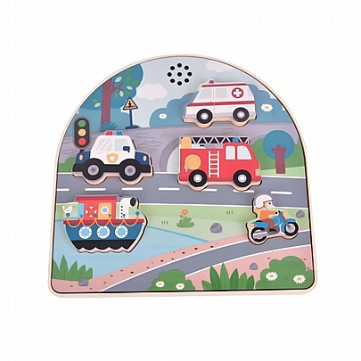 Ξύλινα Σφηνώματα με Ήχο - Οχήματα - Luna Toys