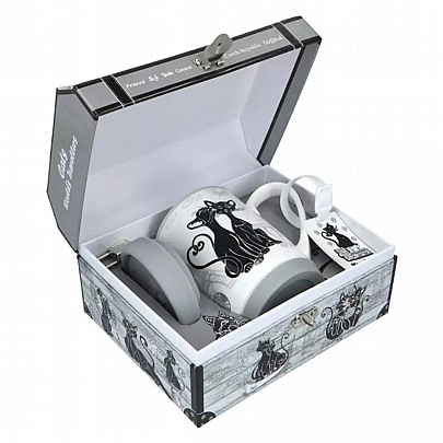 Κούπα Κεραμική με Βάση & Καπάκι σε Κουτί Δώρου - Cat World in Paris (375ml) - Carmani