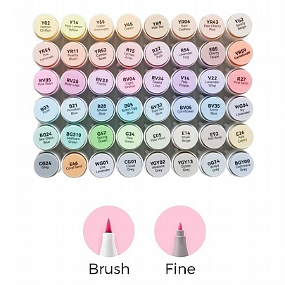 Art Markers: Σετ Μαρκαδόρων Honolulu Β Alcohol - Pastel Tones Brush & Fine (48 Χρωμάτων+1 Blender) - Ohuhu