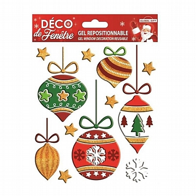 Διακοσμητικό Αυτοκόλλητο Gel για Τζάμια - Christmas Balls - Global Gift
