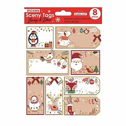 Σετ με Χριστουγεννιάτικες Αυτοκόλλητες Ετικέτες Δώρου 3D - Christmas Animals (8τμχ.) - Global Gift