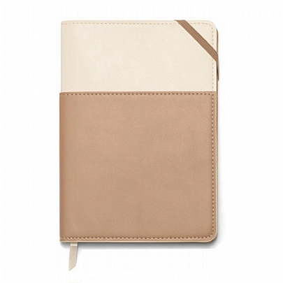 Σημειωματάριο Ριγέ με Θήκη - Vegan Leather Ivory & Taupe (15x21) - Designworks Ink