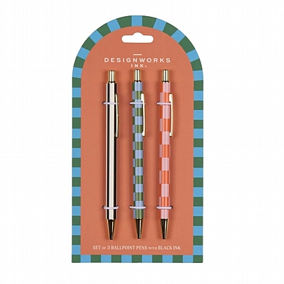 Σετ Στυλό πολυτελείας Slim Metal Twisty Stripes & Checks - Μαύρο (3τμχ./1.0mm) - Designworks Ink