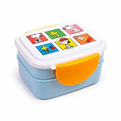 Φαγητοδοχείο Πλαστικό με Δύο Δοχεία, Διαχωριστικά, Κουτάλι & Πιρούνι - Peanuts Snoopy & Woodstock - Puckator