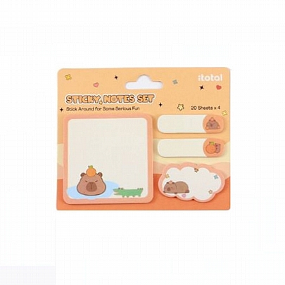 Σετ Αυτοκόλλητων σελιδοδεικτών & Sticky Note - Capybara Salmon - itotal