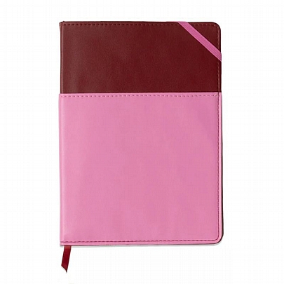 Σημειωματάριο Ριγέ με Θήκη - Vegan Leather Burgundy & Pink (15x21) - Designworks Ink