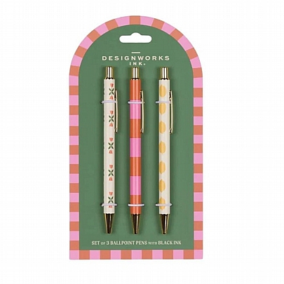 Σετ Στυλό πολυτελείας Slim Metal Twisty Flower, Stripe & Lemon - Μαύρο (3τμχ./1.0mm) - Designworks Ink