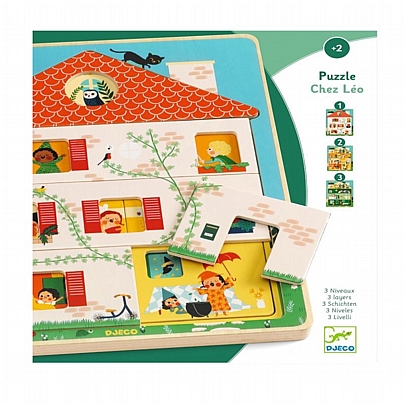 Ξύλινο Παζλ Ανακάλυψης Τριών Επιπέδων - Η Ζωή στο Σπίτι (12κ.) - Djeco 