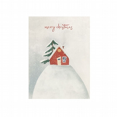 Χριστουγεννιάτικη χειροποίητη κάρτα με Φάκελο - Merry Christmas (Σπιτάκι/9x11) - J.o. Creations