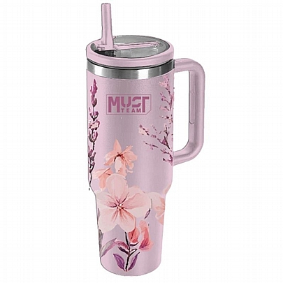 Κούπα Θερμός με Καλαμάκι - Pink Floral (1200ml) - Must