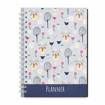 Σημειωματάριο Σπιράλ Planner με Σκληρό εξώφυλλο - Σχέδιο δάσους με ελαφάκια & πουλάκια (17x24εκ.) - Diakakis