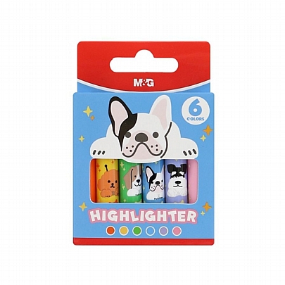 Σετ 6 μαρκαδοράκια υπογραμμίσεως - Puppy Party! (6χρώματα) - M&G