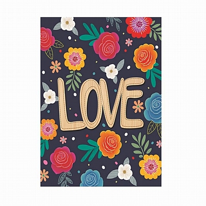 Ευχετήρια Κάρτα με Ξύλινο Κρεμαστό Στολίδι & Φάκελο - Love (Λουλούδια/10.5x11.3) - FunCreations