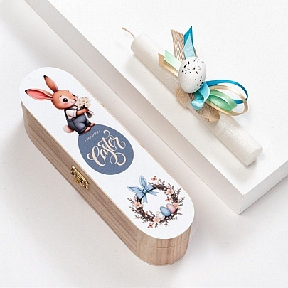 Πασχαλινή Λαμπάδα σε Ξύλινη Κασετίνα Δώρου Αρωματική Άσπρη (18εκ.) - Πασχαλινό Αυγό