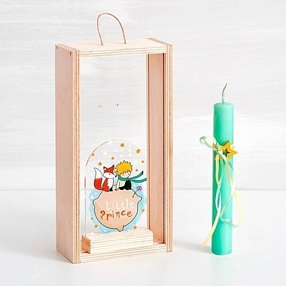 Πασχαλινή Λαμπάδα σε Ξύλινο Κουτί με Plexiglass Αρωματική Βεραμάν (18εκ.) - Αστεράκι