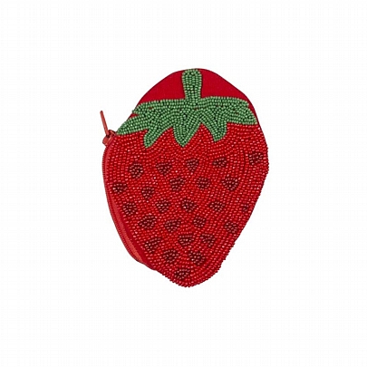 Χειροποίητο Πορτοφολάκι Κερμάτων με Πέρλες - Strawberry - ArteBene