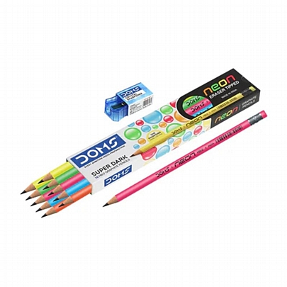 Σετ Μολυβιών με Σβήστρα & Δώρο Ξύστρα - Neon Super Dark (13τμχ./HB2) - Doms