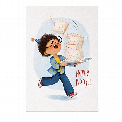 Χειροποίητη ευχετήρια κάρτα με Φάκελο - Happy Bday!! (Τούρτα/11x15.5) - J.o. Creations