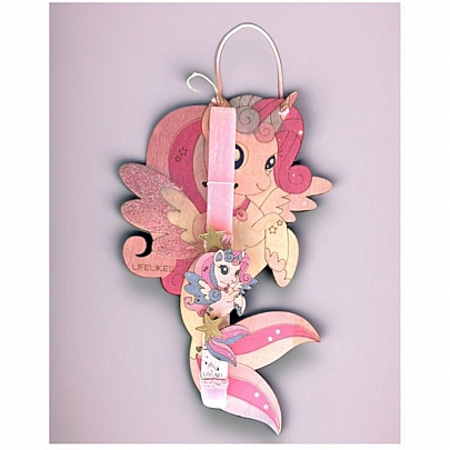 Πασχαλινή λαμπάδα Αρωματική Ροζ (25εκ.) - Ξύλινο Κάδρο & Μαγνητάκι: Magic Fairycorn