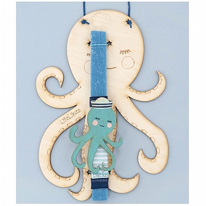 Πασχαλινή λαμπάδα Αρωματική Μπλε (25εκ.) - Ξύλινο Κάδρο & Μαγνητάκι: Χταπόδι