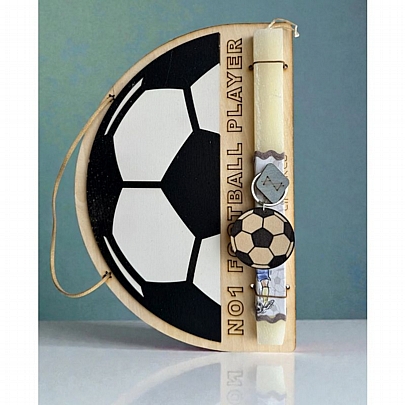 Πασχαλινή λαμπάδα Αρωματική Άσπρη (25εκ.) - Ξύλινο Κάδρο & Μπρελόκ: Μπάλα Ποδοσφαίρου