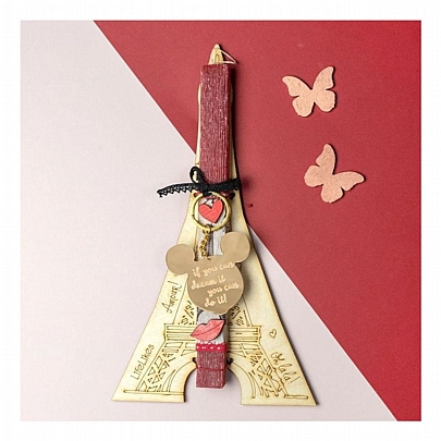 Πασχαλινή λαμπάδα Αρωματική Κόκκινη (25εκ.) - Ξύλινο Κάδρο & Μπρελόκ: Parisi