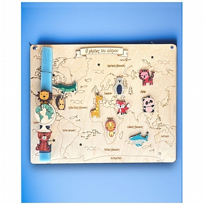 Πασχαλινή λαμπάδα Αρωματική Γαλάζια (25εκ.) - Ξύλινη Βάση & Μαγνητάκια: Χάρτης του Κόσμου