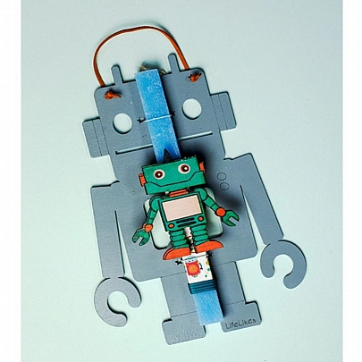 Πασχαλινή λαμπάδα Αρωματική Γαλάζια (25εκ.) - Ξύλινο Κάδρο & Μαγνητάκι: Ρομπότ