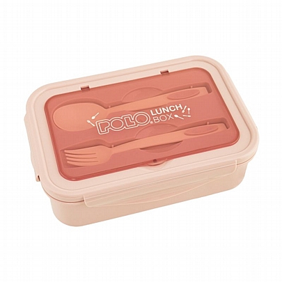 Φαγητοδοχείο Πλαστικό με Αποσπώμενο Εσωτερικό Διαχωριστικό Κουτάλι & Πιρούνι - Light Pink (1100ml) - Polo