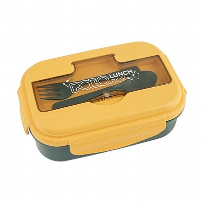 Φαγητοδοχείο Πλαστικό με Αποσπώμενο Εσωτερικό Διαχωριστικό Κουτάλι & Πιρούνι - Light Blue & Yellow (1100ml) - Polo