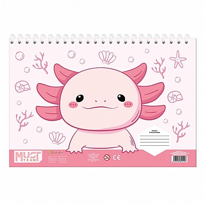 Μπλοκ ζωγραφικής σπιράλ με Αυτοκόλλητα & Στένσιλ A4 - Axoloti (40Φ.) - Must