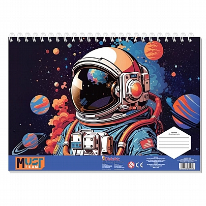 Μπλοκ ζωγραφικής σπιράλ με Αυτοκόλλητα & Στένσιλ A4 - Astronaut (40Φ.) - Must