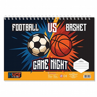 Μπλοκ ζωγραφικής σπιράλ με Αυτοκόλλητα & Στένσιλ A4 - Football Vs Basket (40Φ.) - Must