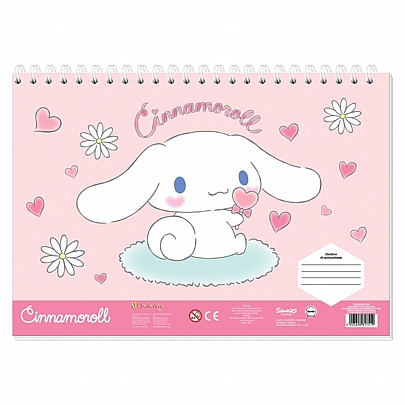 Μπλοκ ζωγραφικής σπιράλ με Αυτοκόλλητα & Στένσιλ A4 - Cinnamoroll Hearts (40Φ.) - Sanrio