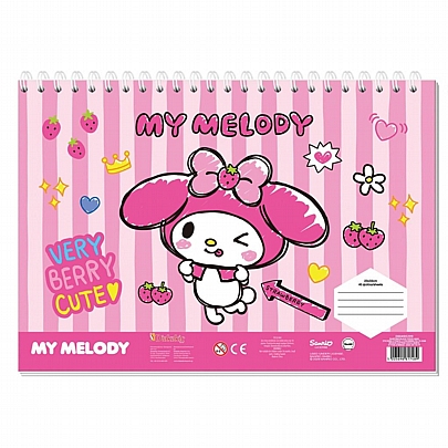 Μπλοκ ζωγραφικής σπιράλ με Αυτοκόλλητα & Στένσιλ A4 - My Melody Very Berry Cute (40Φ.) - Sanrio