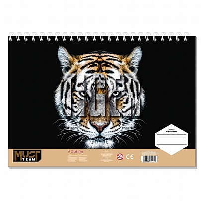 Μπλοκ ζωγραφικής σπιράλ με Αυτοκόλλητα & Στένσιλ A4 - Tiger (40Φ.) - Must