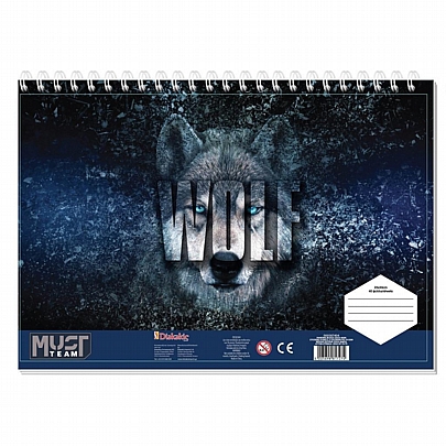 Μπλοκ ζωγραφικής σπιράλ με Αυτοκόλλητα & Στένσιλ A4 - Wolf (40Φ.) - Must