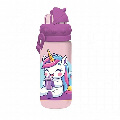 Παγούρι πλαστικό με καλαμάκι - Unicorn (430ml) - Must