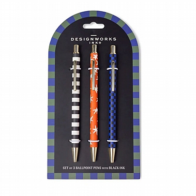 Σετ Στυλό πολυτελείας Stripe, Star & Check - Μαύρο (3τμχ./1.0mm) - Designworks Ink