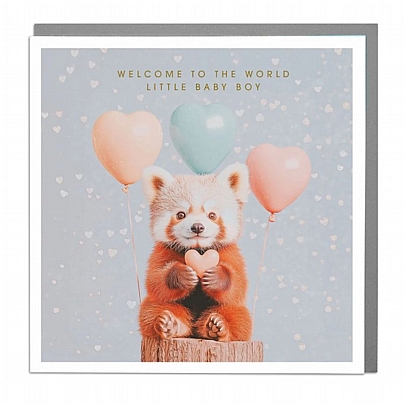 Ευχετήρια κάρτα με Φάκελο - Welcome to the world little Baby Boy (Red Pand/15x15) - Lola Desing