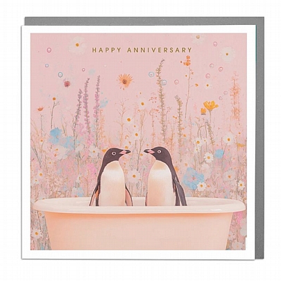 Ευχετήρια κάρτα με Φάκελο - Happy Anniversary (Penguin/15x15) - Lola Desing