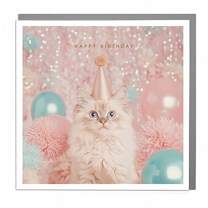 Ευχετήρια κάρτα με Φάκελο - Happy Birthday (Cat in a hat/15x15) - Desing Lola