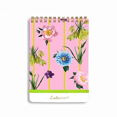 Σημειωματάριο Σπιράλ ριγέ με λάστιχο - Pink Stripe Flowers (11x17) - Lola Desing