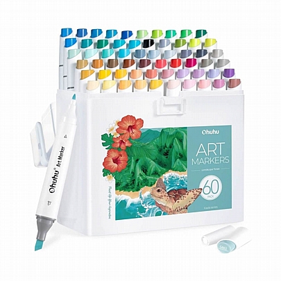 Art Markers: Σετ Μαρκαδόρων Kaala Alcohol - Landscape Tones Slim Chisel & Fine (60 Χρωμάτων+1 Blender) - Ohuhu