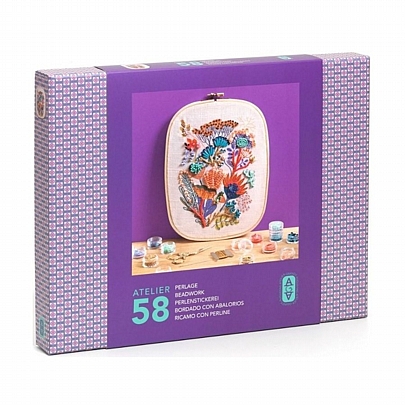 Atelier (No.58): Κεντάω με Χάντρες & Παγιέτες σε Καμβά - Λουλούδια - Djeco